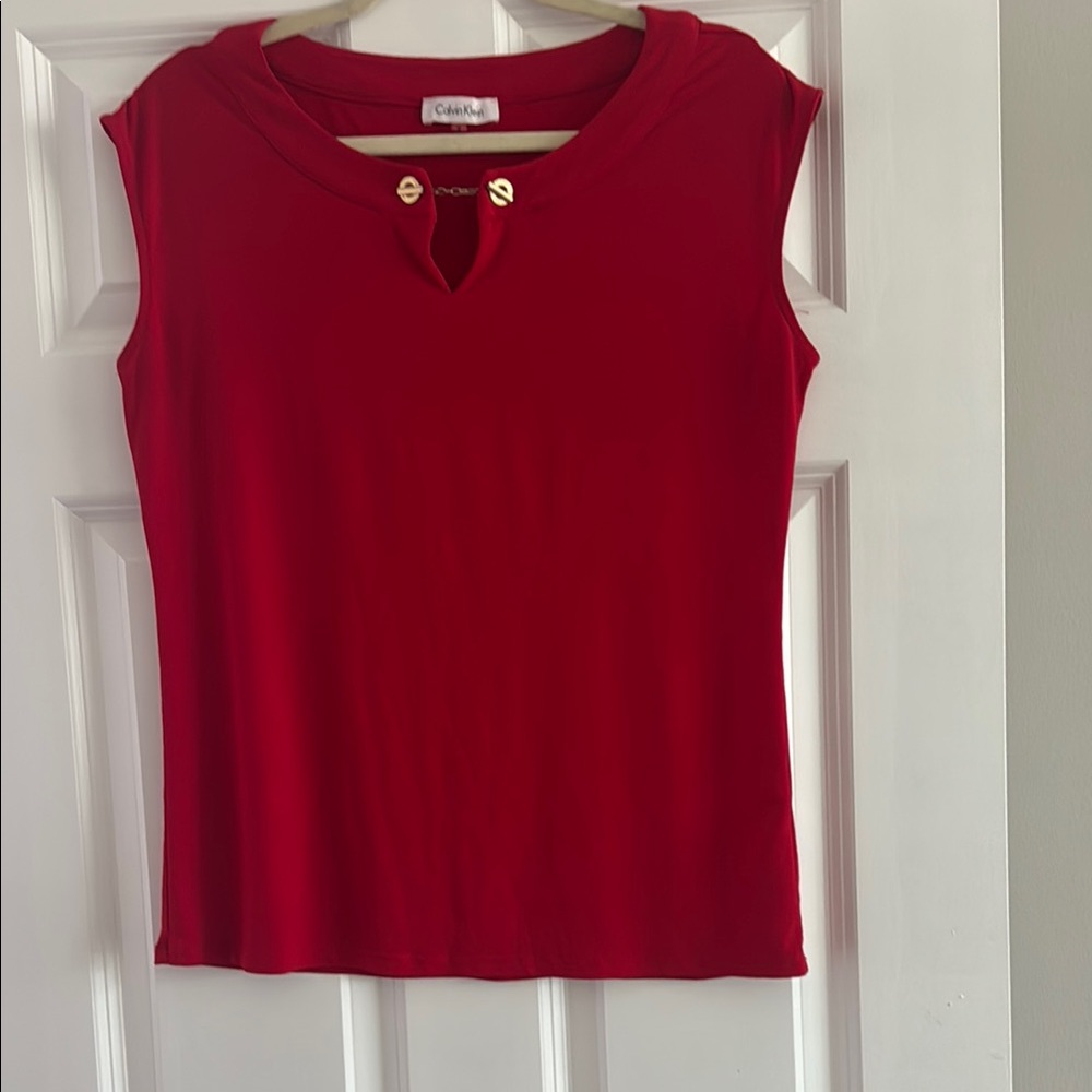 Calvin Klein Red Fitted Cut Out Tank Top